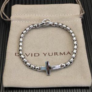 David Yurman Box Chain Bracelet Sideways Cross 925 Sterling Silver